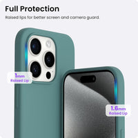 ORNARTO Compatible with iPhone 15 Pro Case 6.1", Liquid Silicone 3 Layers Full Covered Soft Gel Rubber Cover, Shockproof Protective Slim Phone Case with Anti-Scratch Microfiber Lining-Pine Green
