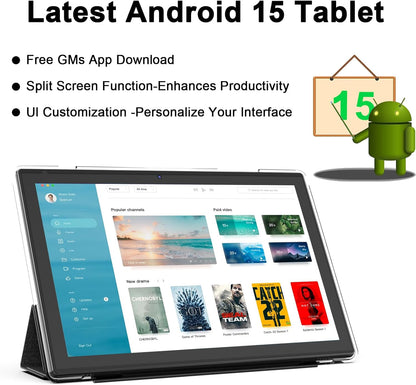 Android 15 Tablet: 10 inch 2 in 1 Tablets with Keyboard – Side View