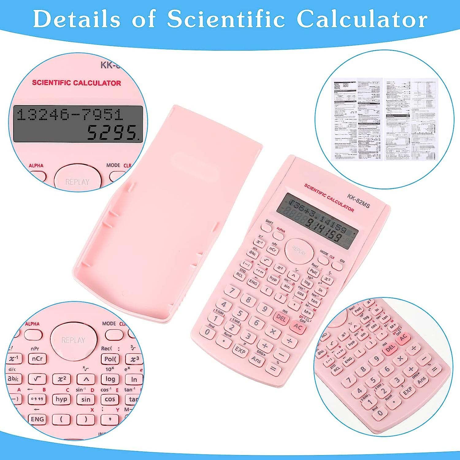 Scientific Calculators Desktop, Scientific Calculators for Students, Scientific Calculator 240 Functions 2 Line 10+2 Digits, Desk Math Calculator for School (Pink)