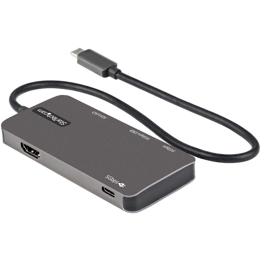 StarTech.com USB C Multiport Adapter - USB-C to 4K HDMI, 100W Power Delivery Pass-Through, SD/MicroSD Slot, 3-Port USB 3.0 Hub - USB Type-C Mini Dock - 12" (30cm) Long Attached Cable (DKT30CHSDPD)