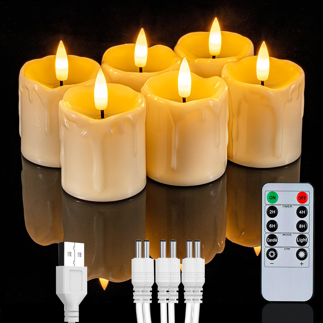 6Pack Rechargeable Flickering Flameless Votive Candles-Ivory