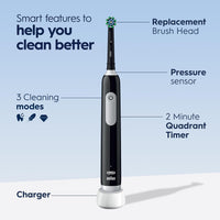 Oral-B Black Pro 1000 Power Rechargeable Electric Toothbrush For Adults Powered By Braun,Pack Of 1