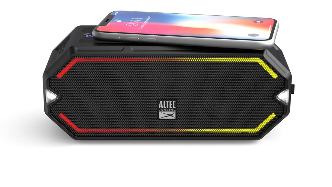 Altec Lansing HydraBlast Wireless Portable Bluetooth Speaker, IP67 Waterproof for Parties, USB C Rechargeable Outdoor Speakers with Built in Phone Charger and LED Lights, 20 Hour Playtime (Black)
