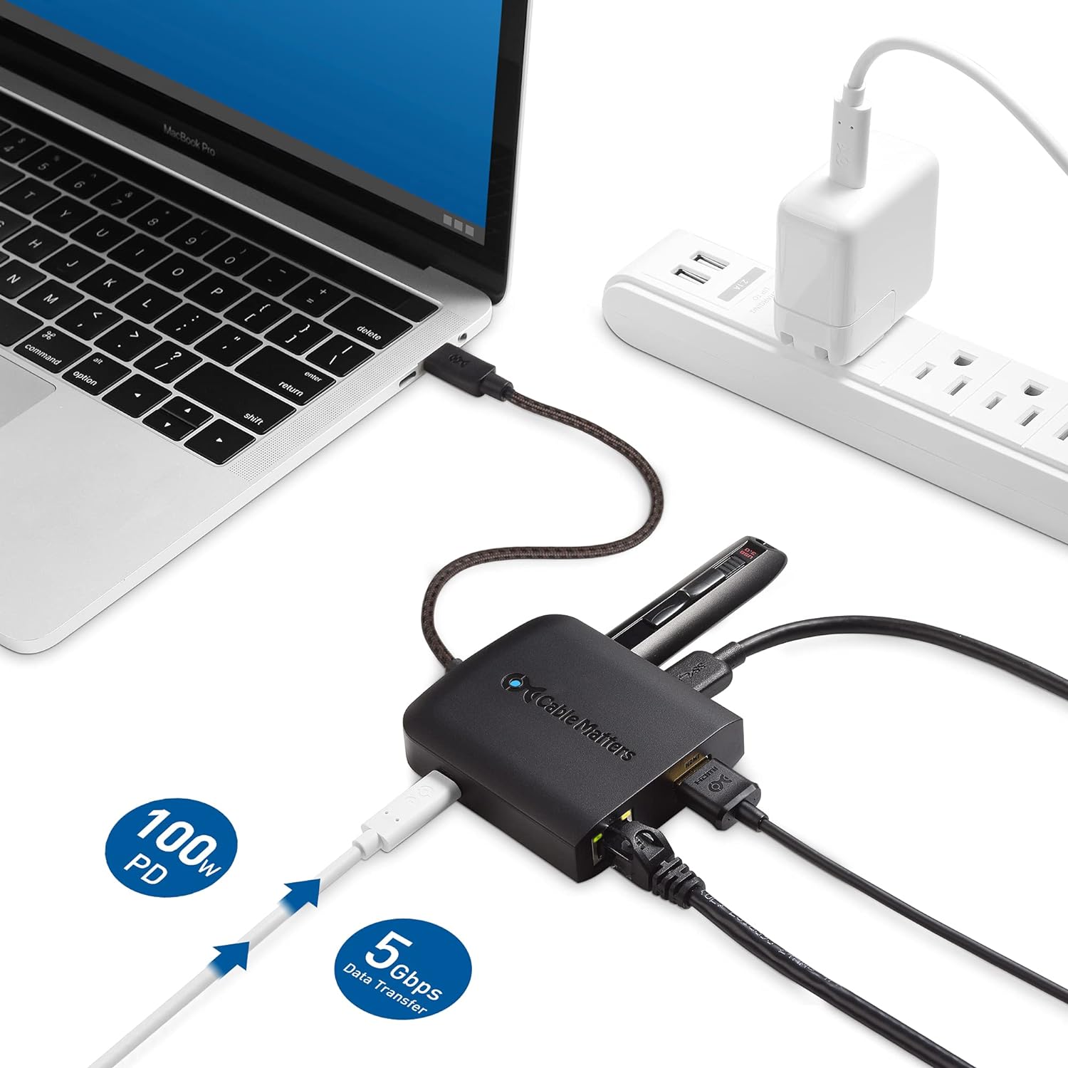 Cable Matters 8K@60Hz USB C Hub HDMI 2.1 (USB-C HDMI Dock 4K@120Hz, USB C HDMI 2.1 Hub) with USB 3.0, Gigabit Ethernet, 100W Charging, Thunderbolt 4/USB4 Compatible with Surface Pro, MacBook Pro, XPS