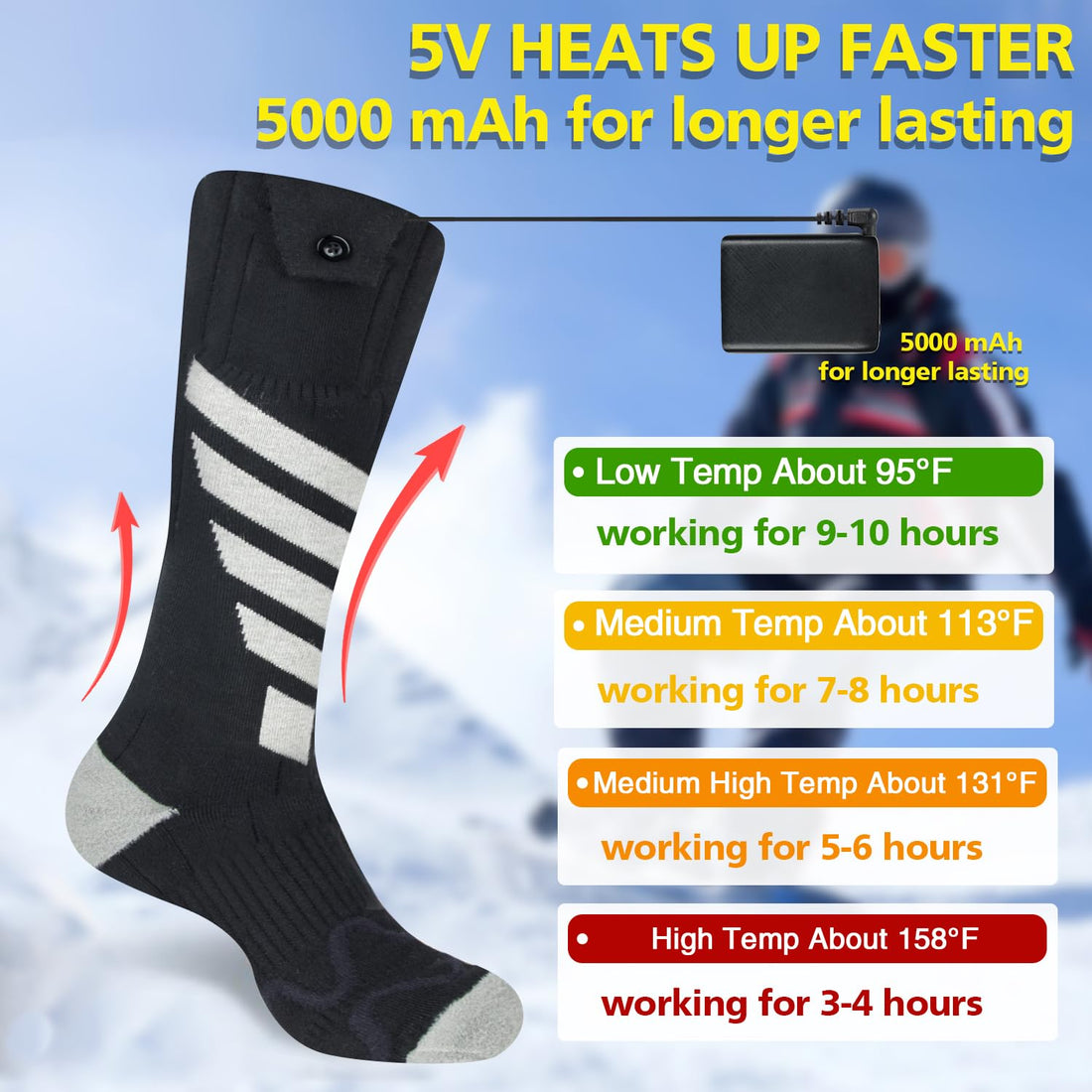 Rechargeable Electric Socks, Unisex Battery Powered Battery Socks Winter Warm Thermo Heating Socks