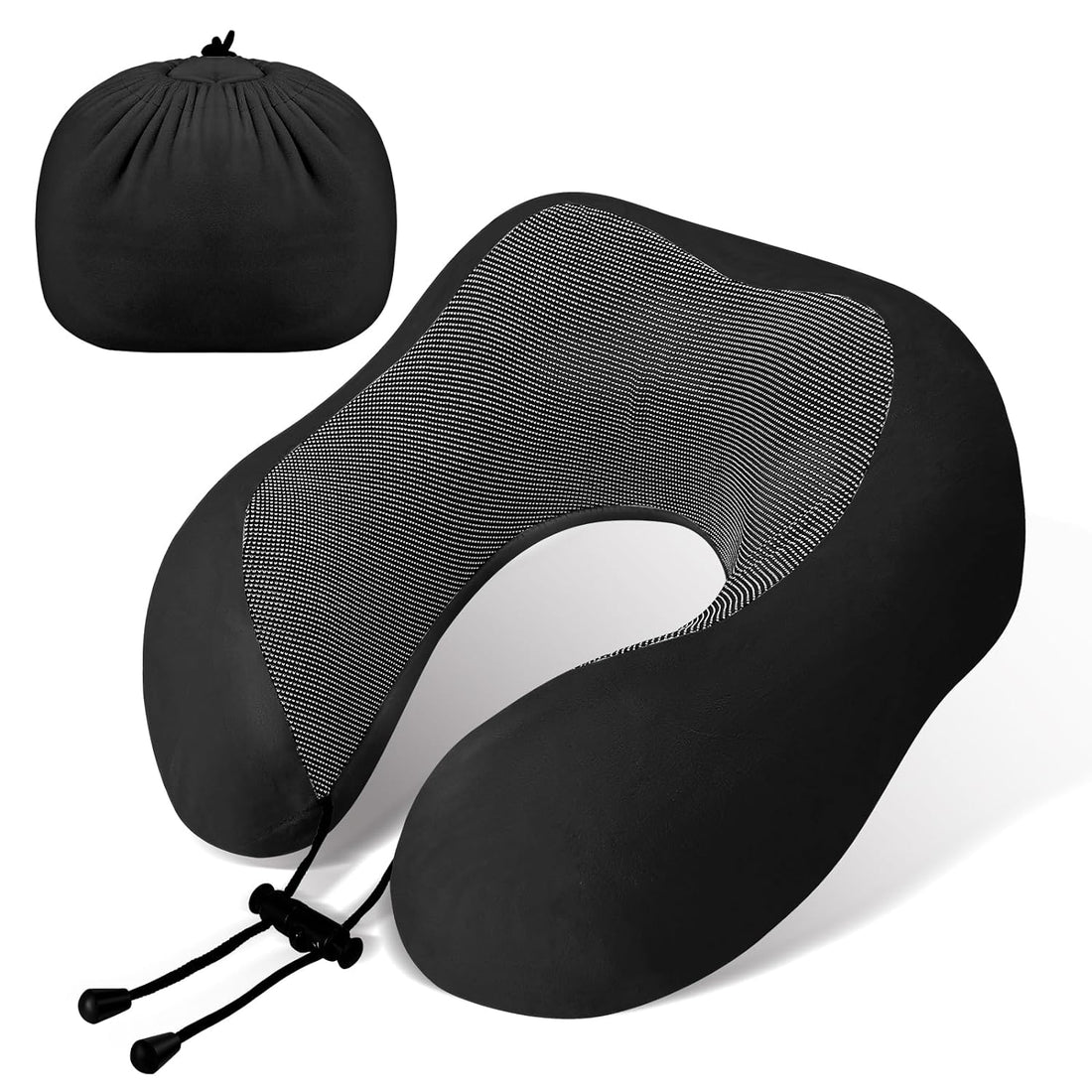 wowpower Airplane Travel Neck Pillow, 100% Pure Memory Foam (4 Seconds Rebound) on Head Support,Upgrade Portable Neck Pillow for Plane and Car Traveling Sleep 1 Pack(Black)