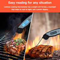 Listime Digital Meat Thermometer for Grill and Cooking.Waterproof Instant Read Food Thermometer with Calibration and Power Display.Food Probe for Outdoor Grilling BBQ,Candy ,Air Fryer.Black-Silver