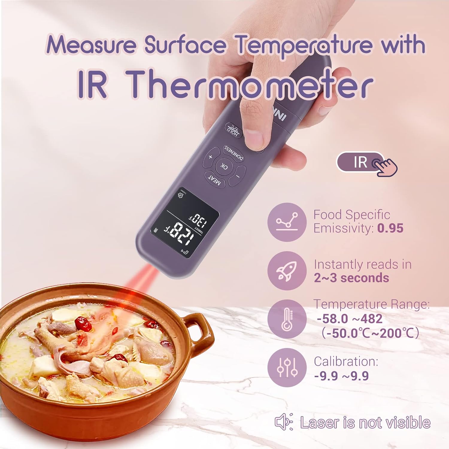 INKBIRD 3-in-1 Instant Meat Thermometer Infrared Read Thermometer for Cooking Temperature with Meat Probe, Digital Food Thermometer with Alarm and Timer for BBQ, Grilling, Pizza Oven, Kitchen