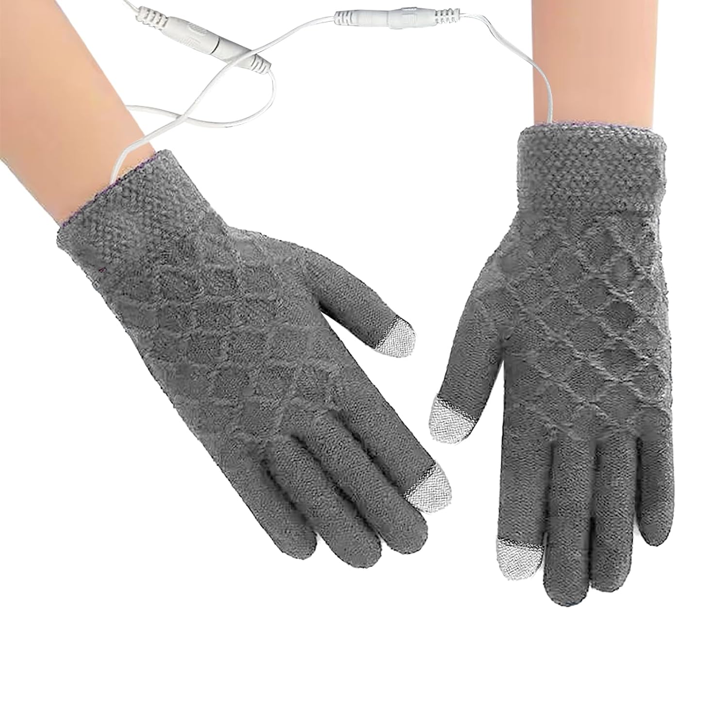 Womens USB Heated Winter Gloves Men Knitted Convertible Fingerless Gloves Electric Hand Warmer Fur Wool Thermal Cycling Mittens Half Finger Heating Work Texting Gloves Christmas Winter Gift