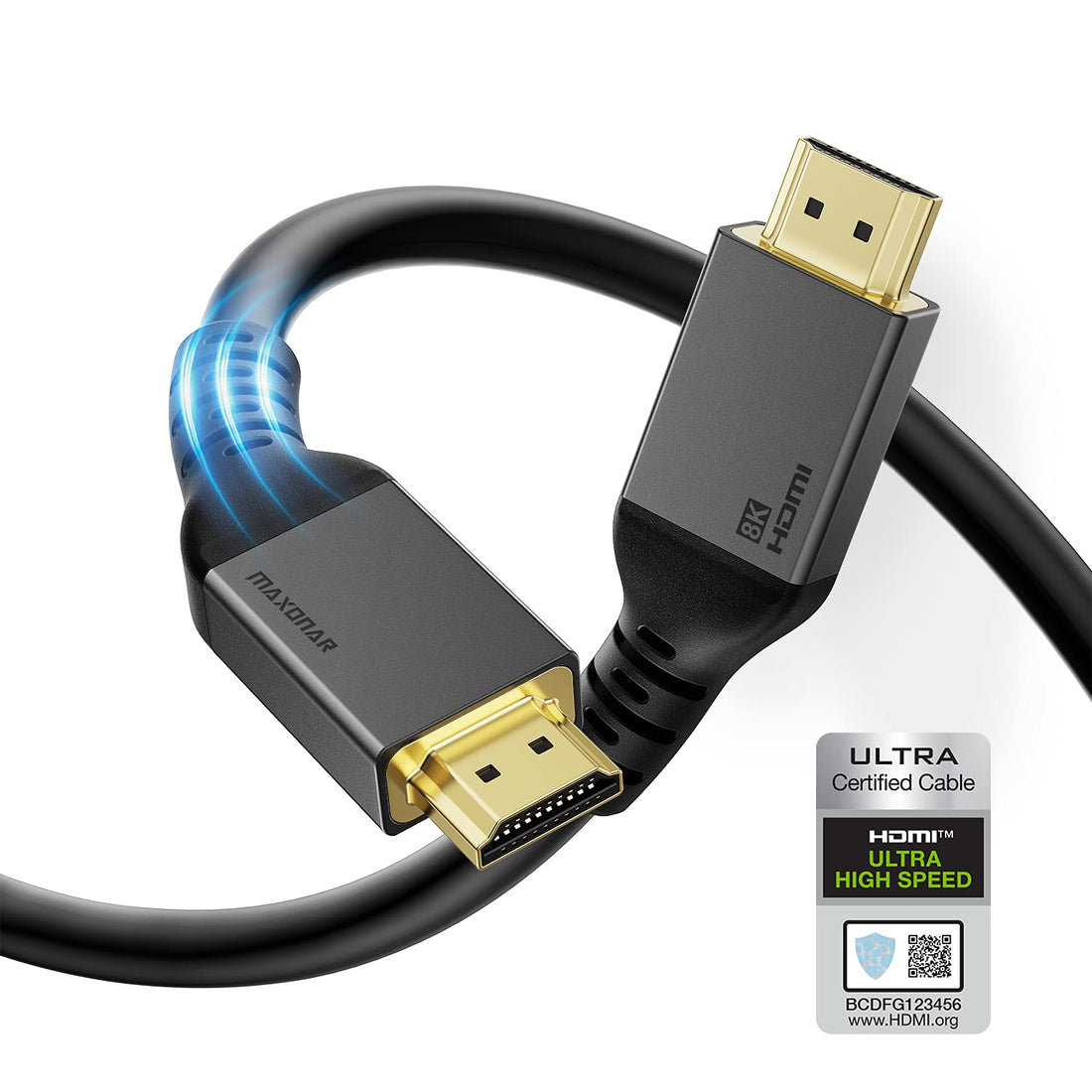 8K HDMI Cable 48Gbps 23FT/25ft, Maxonar (Certified) Ultra High Speed Long HDMI 2.1 Cord CL3 in Wall Rated, 4K@120Hz 8K@60Hz Compatible with Dolby Vision Roku Sony LG Samsung PS5 Xbox Series X