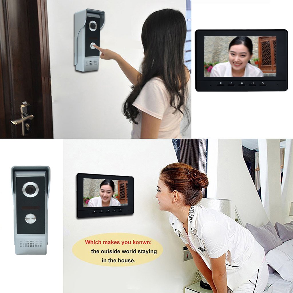 AMOCAM Wired Video Doorbell Phone, 7" Video Intercom Monitor Doorphone System, Wired Video Door Phone HD Camera Kits Support Unlock, Monitoring, Dual-Way Intercom for Villa House Office Apartment