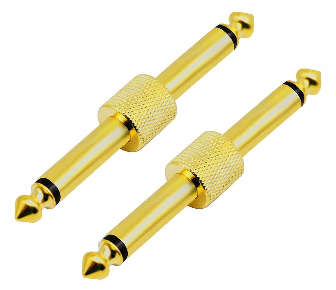CGTime 2-Pole 6.35mm 1/4"Audio Mono Male to Male Pedal Coupler Guitar Effects Pedal to Pedal Connector (Gold-2 Pack)(2-Pole)