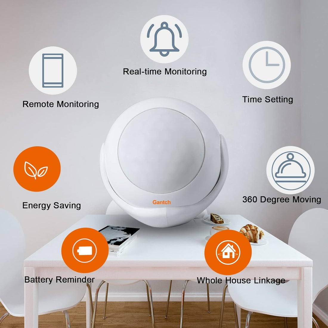 Gantch PIR Motion Sensor, Requires Gantch HUB（Smart Gateway）, Tuya Powered Zigbee Connection,.Compatible with Apple HomeKit, Alexa, 360° Detection Security Burglar Alarm Sensor Smart Life APP Control