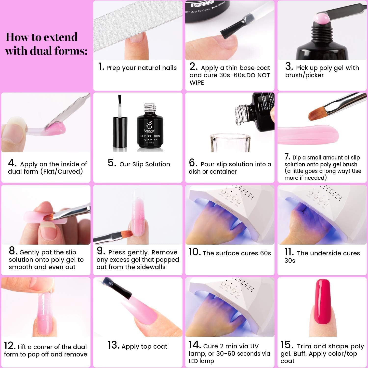 Beetles Poly Nail Gel Extension Gel Kit for Builder Gel Nail Gel Nail Art Design Nail Extension Gel Nail Salon All-in-One French Kit Easy DIY at Home