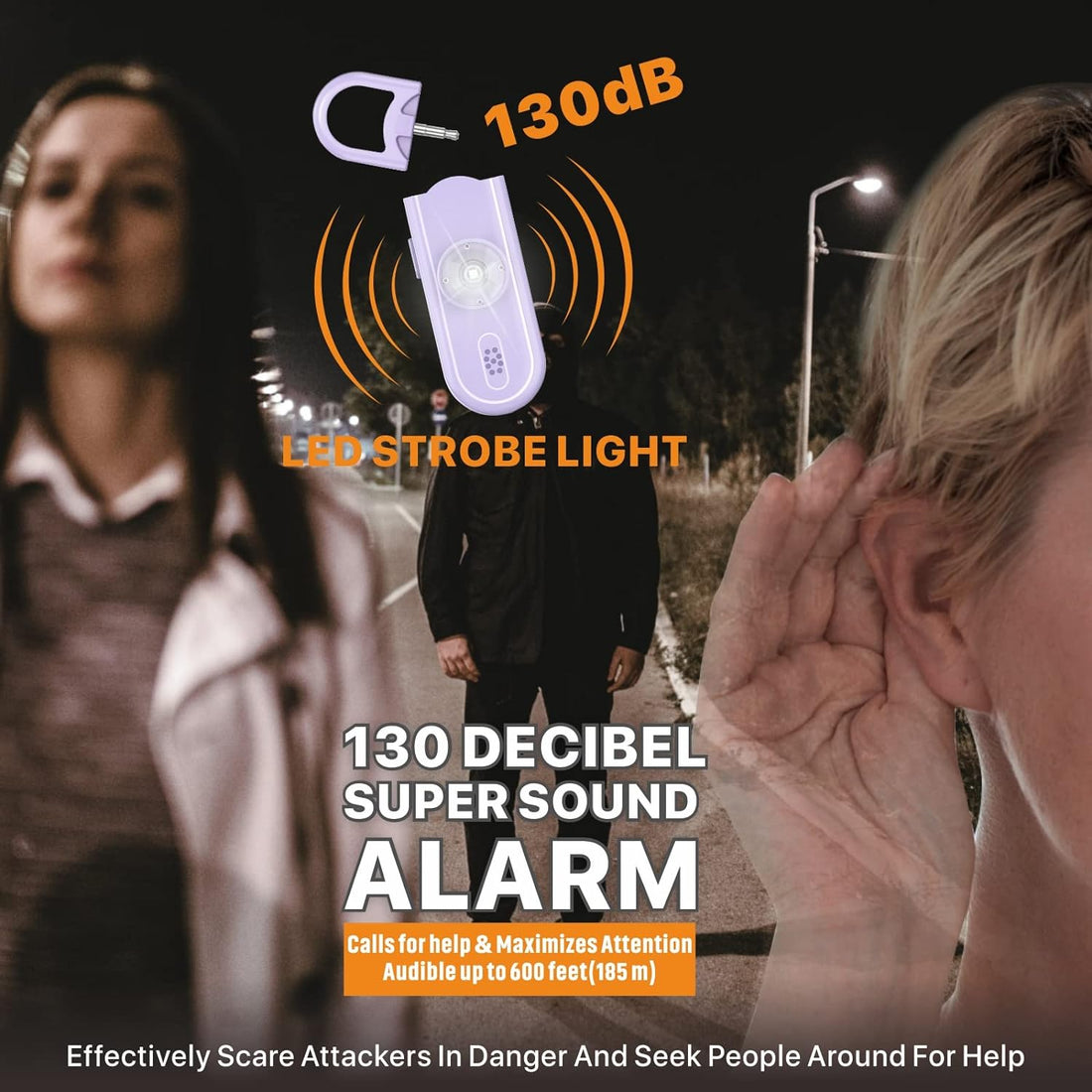 Safe Sound Personal Alarm, 130 dB Loud Siren Song Emergency Security Alarm Keychain with Strobe SOS LED Light, Personal Sound Safety Siren for Women, Men, Children, Elderly (Blue/Purple)