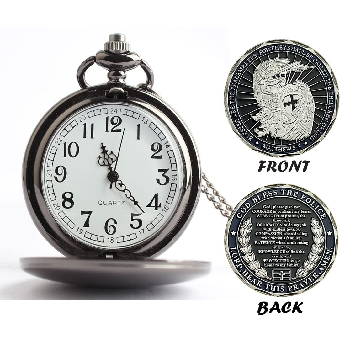 Jofanvin Gifts for Police,Pocket Watch for Policemen with Police ChanllengCoin,Best Blue line Gifts,Christmas Gifts for Police