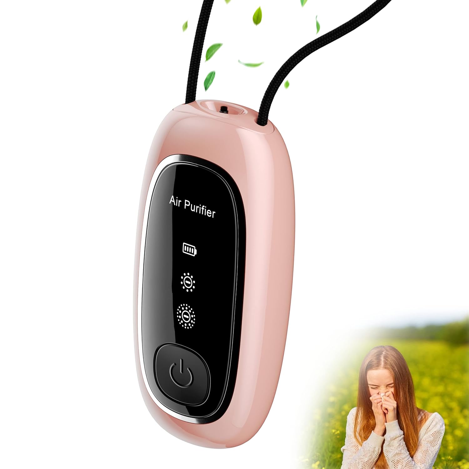 Personal Air Purifier,Roseplay A10 Portale Air Purifier, Necklace Version, Two Gears of Negative Ions,Wearable anywhere for Travel, Airplane, Office, Home,Pink