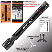 Smartech 2000 Lumen, Super Bright, Dual Power, Rechargeable, LED Tactical Flashlight, 9000mAh Power Bank, Zoom in Zoom Out, 5 Modes, Indestructible, Waterproof, Shockproof, Ultra Light Pocket Sized