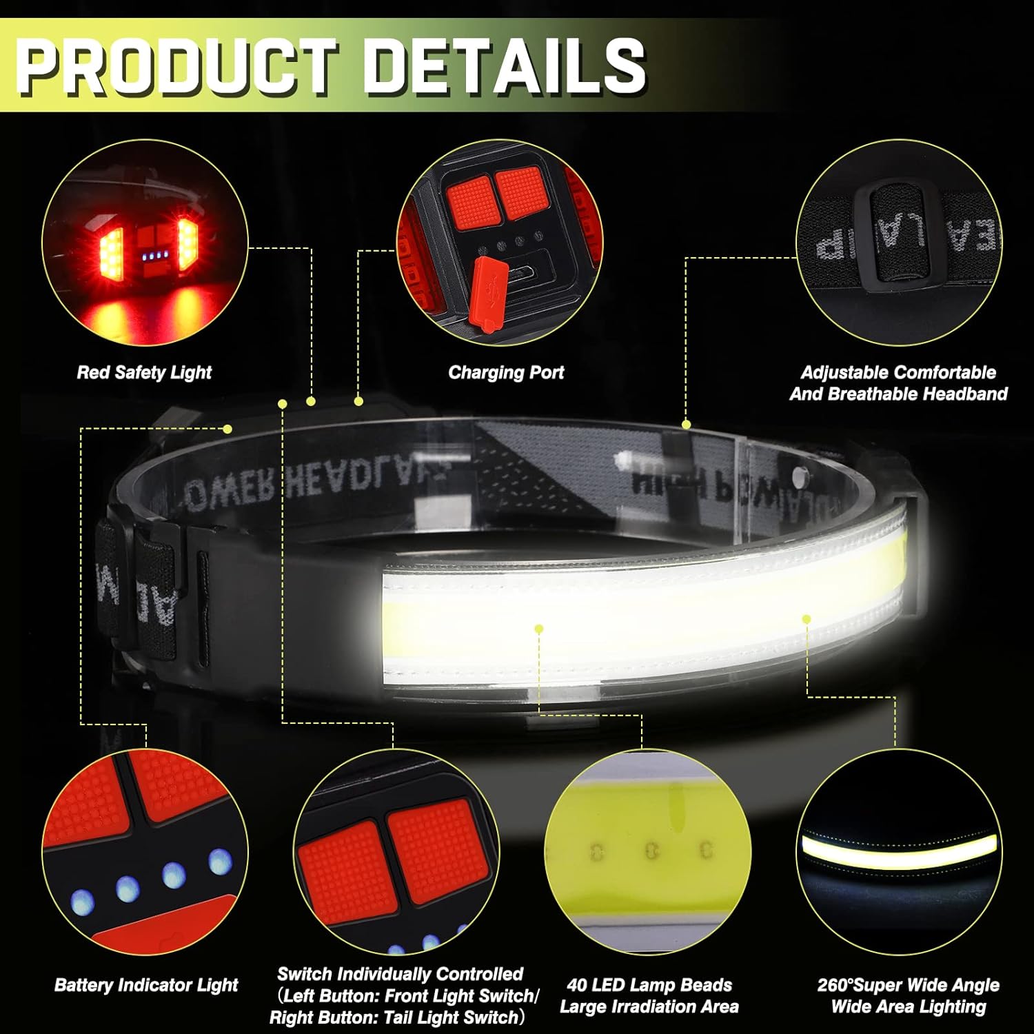 LED Headlamp 2 Pack,Super Bright 1500Lumen 6 Modes USB Rechargeable Headlamp with Tail Red Light(Individual Control),Wide Beam Illumination Waterproof Headlamp for Outdoor Running Hunting Camping Gear