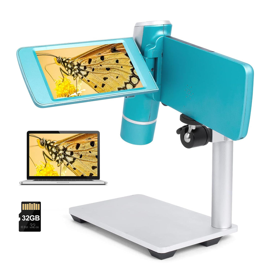 Andonstar AD203 Handheld Digital Microscope, 4 inch USB Coin Microscope with Metal Stand for Kids and Adults, Supports Windows Mac PC, Camera & Video Microscope, Blue Portable Microscope