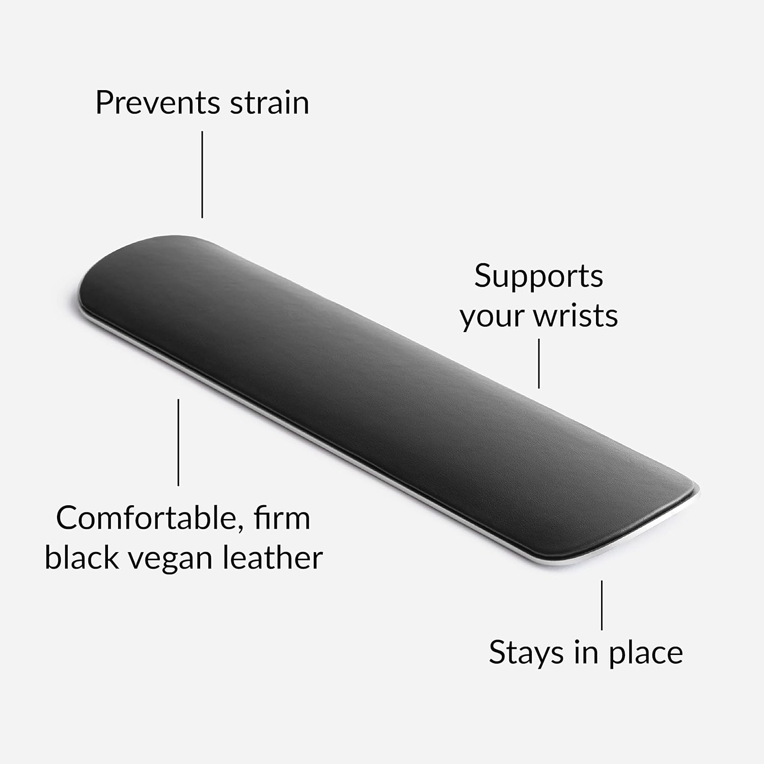 HumanCentric Keyboard Wrist Rest Pad - Wrist Support for Keyboard, Premium Office Desk Accessories in Space Gray Aluminum and Black Synthetic Leather, Ergonomic Wrist Rests for Computer Keyboard