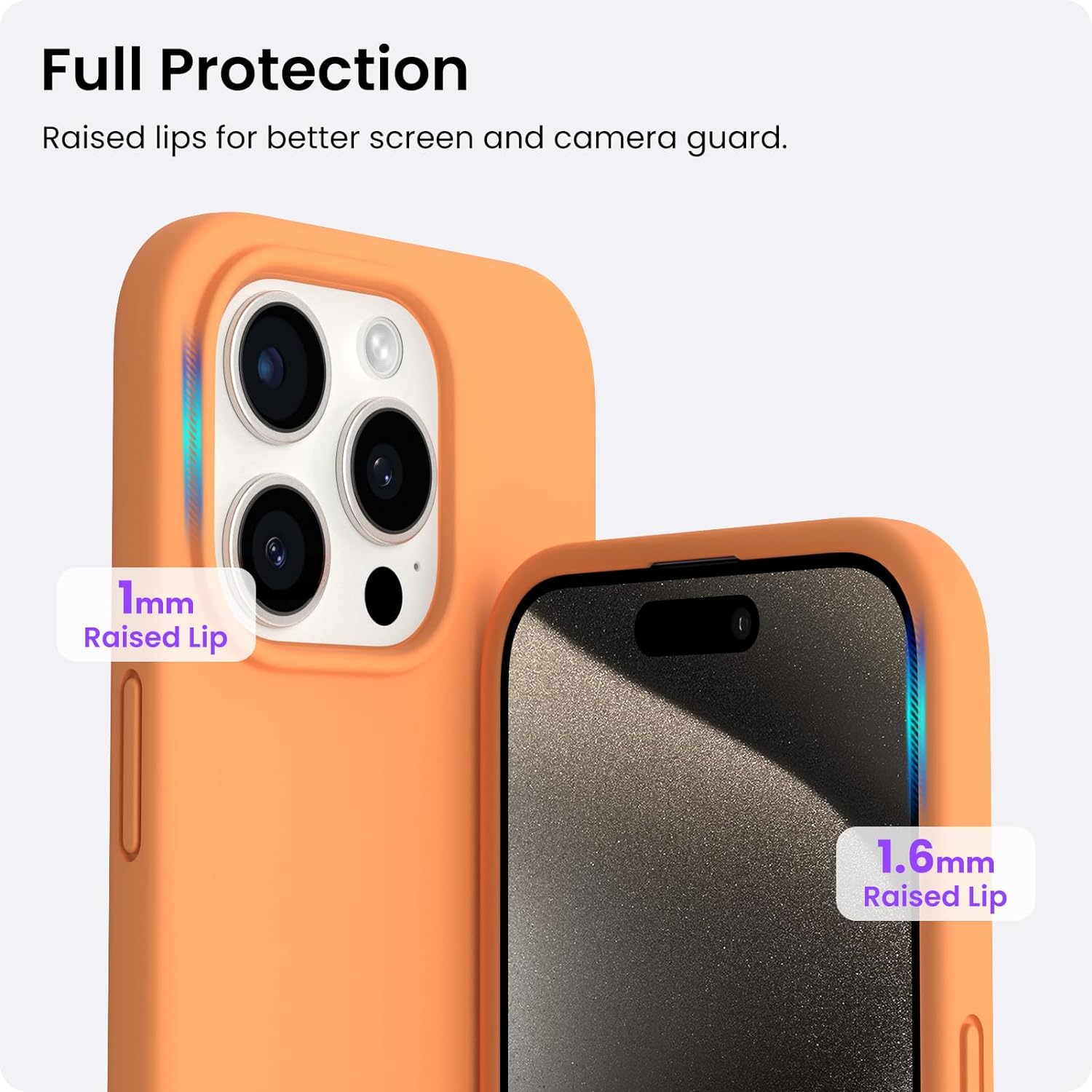 ORNARTO Compatible with iPhone 15 Pro Case 6.1", Liquid Silicone 3 Layers Full Covered Soft Gel Rubber Cover, Shockproof Protective Slim Phone Case with Anti-Scratch Microfiber Lining-Marigold