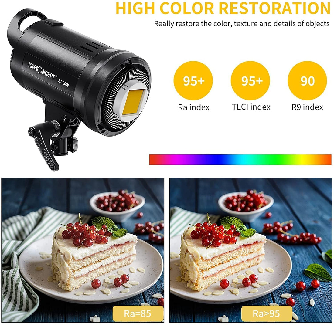 SL-60W Bowens Mount Led Continuous K&F Concept Video Light LED CRI 95+ /5600K Continuous Lighting with Remote Control, Bowens Mount for Video Recording, Wedding, Outdoor Shooting