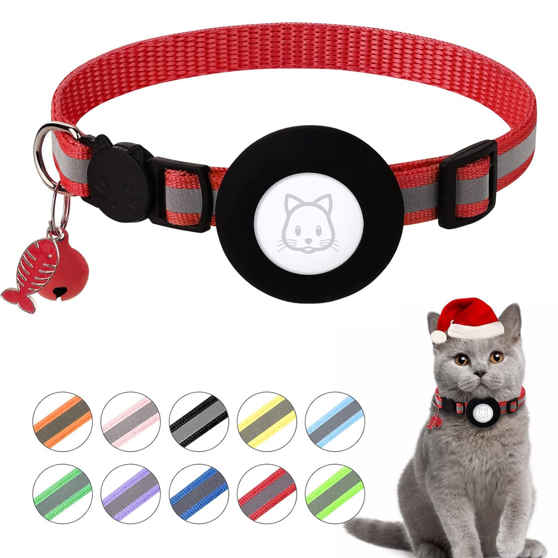 Airtag Cat Collar, Air tag Cat Collar with Bell and Safety Buckle in 3/8" Width, Reflective Collar with Waterproof Airtag Holder Compatible with Apple Airtag for Cat Dog Kitten Puppy (Red)