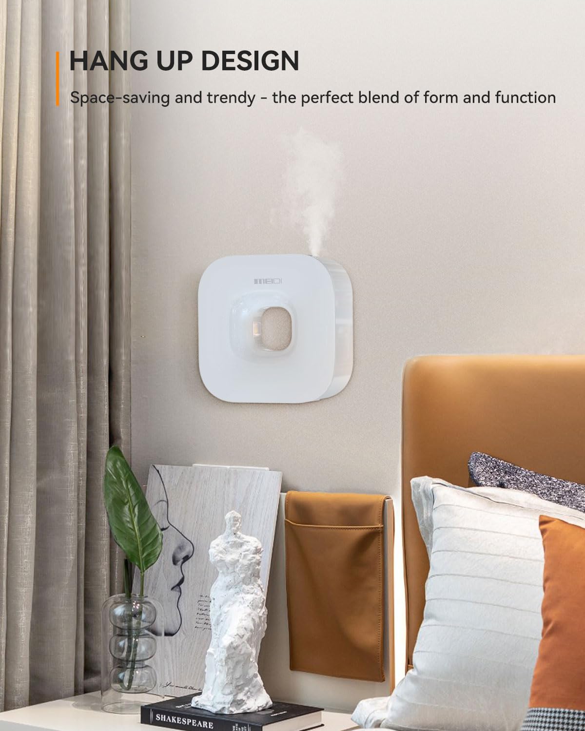 MEIDI Waterless Essential Oil Diffuser - Bluetooth Cordless Aromatherapy Diffuser with App Control, Smart Timer Setting, Hang-up Design and Wide Coverage for Home, Office, Hotel and SPA - White