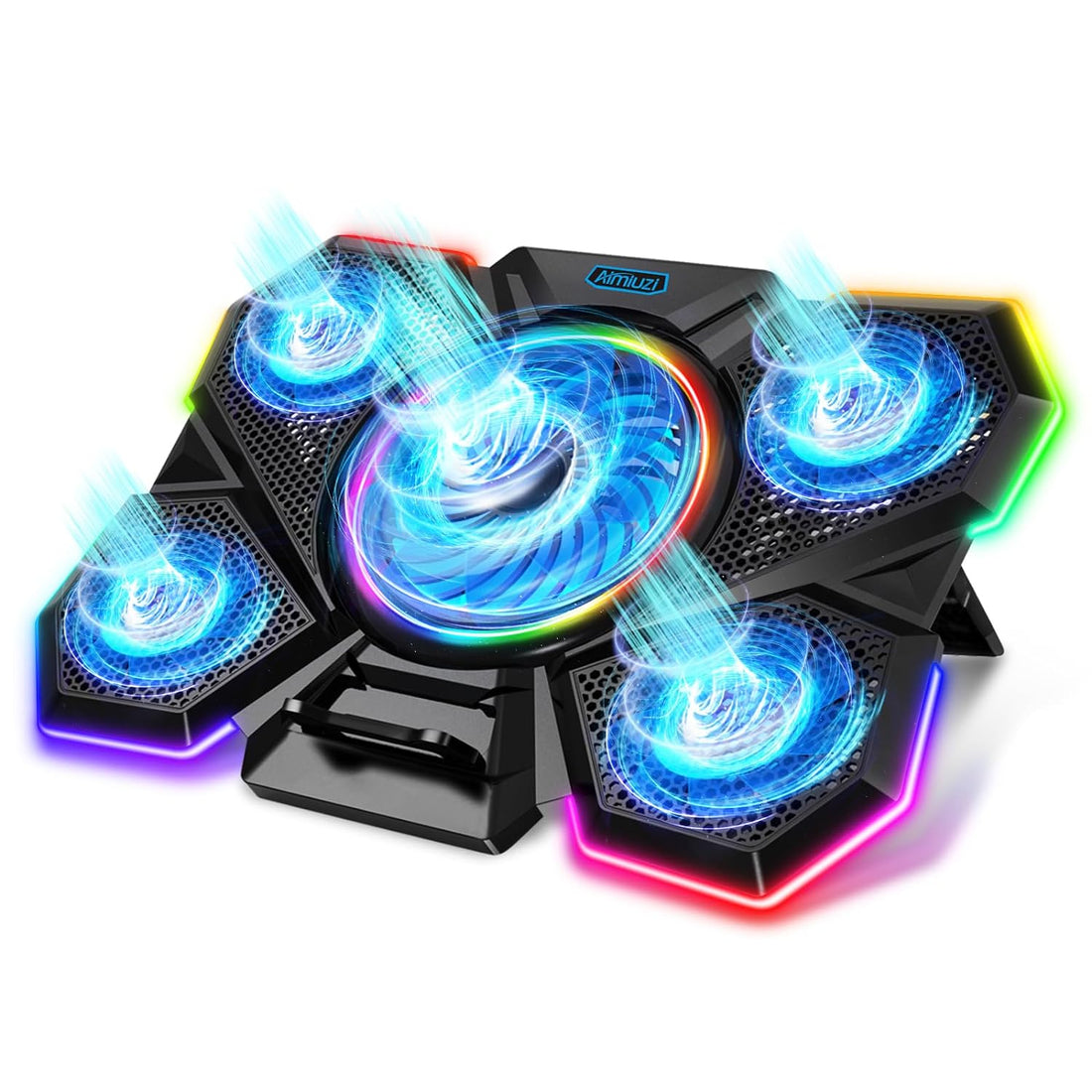 Laptop Cooling Pad, Gaming Laptop Cooler with 5 Quiet Fans and RGB Lights (One-Click Close), Laptop Fan Cooling Pad Fits 12-17 Inch Laptop, 2 USB Ports, 7 Adjustable Height