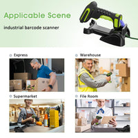 Symcode Bluetooth 2D QR Barcode Scanner with Charging Stand,Industrial Dustproof and Waterproof 3 in 1 Compatible with Bluetooth & 2.4GHz Wireless & Wired Connection with Vibration Alert Green