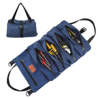 Wessleco Roll Up Tool Bag, Wrench Roll Up Pouch Multi-Purpose Canvas Tool Rool Organizer (Blue)