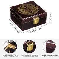 ManChDa Antique Mechanical Pocket Watch Lucky Dragon & Phoenix Black Skeleton with Box, 5-a. Black Blue+Wooden Box