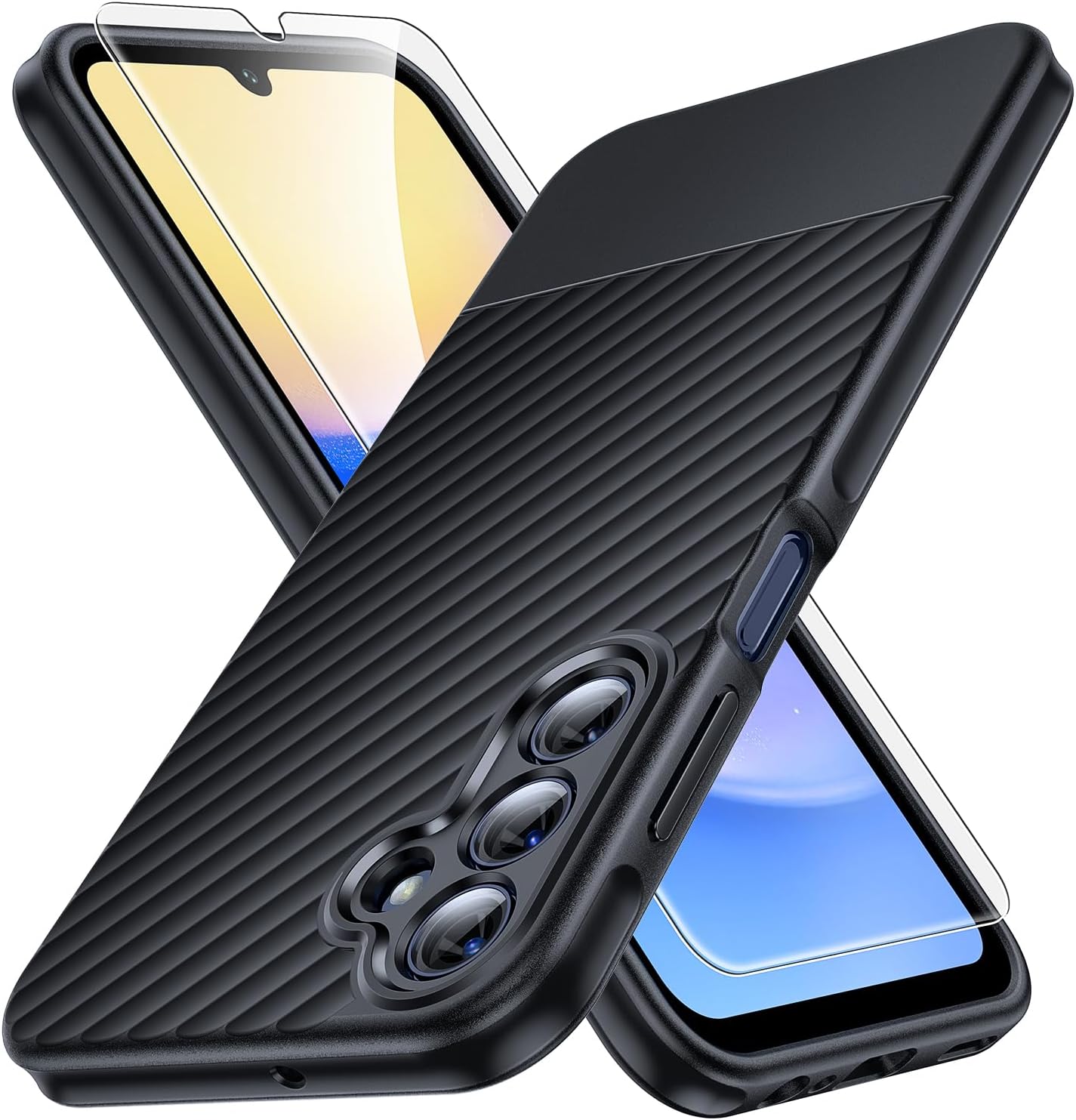 TAURI 3 in 1 for Samsung Galaxy A15 5G Case Black, [15 FT Military Grade Protection] with 2X Screen Protector, [Non Slip Textured Back] Slim Shockproof Case for Galaxy A15 5G Case 6.5 Inch