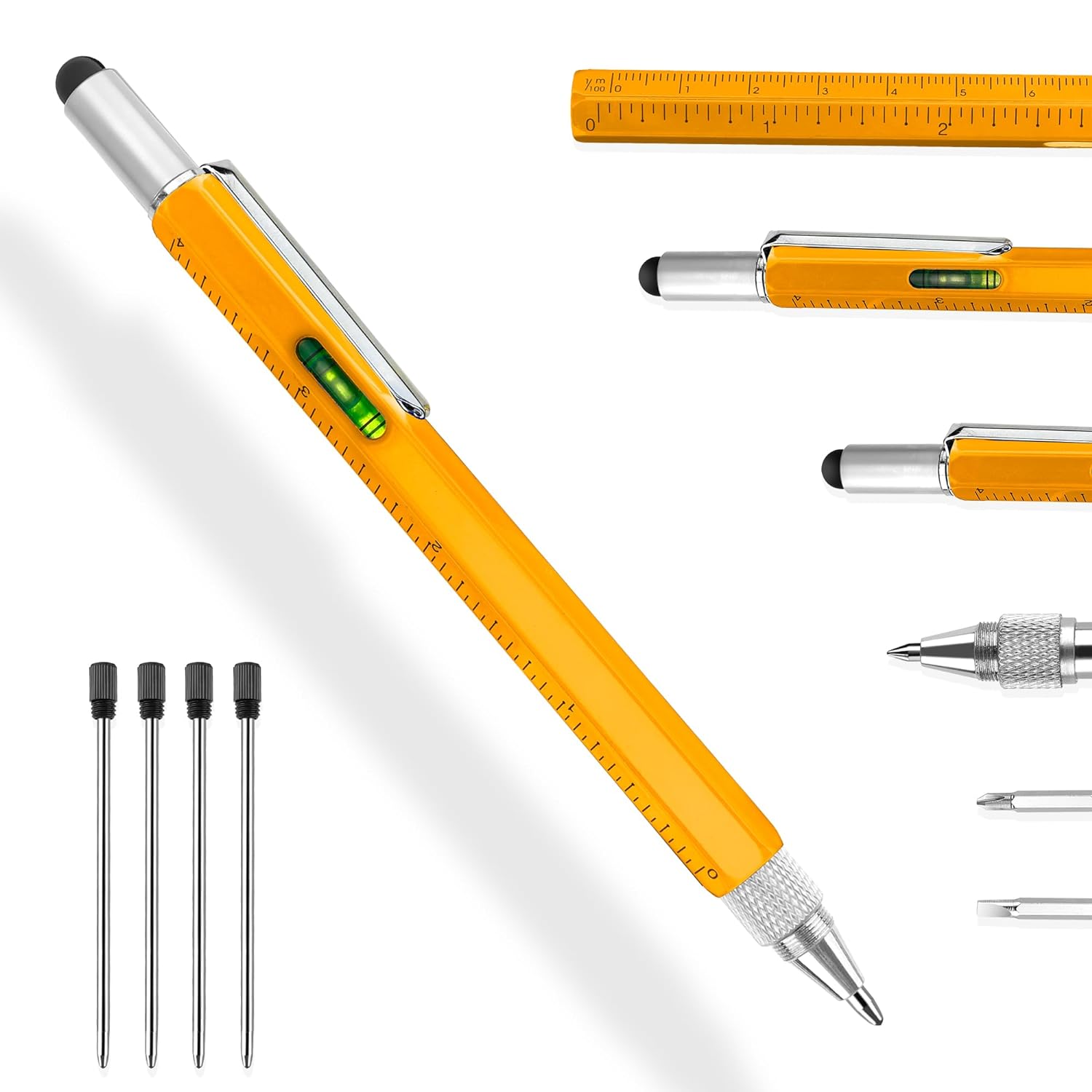 Birthday Gifts For Men, Multitool Tech Tool Pen Set, 6 in 1 Multi Tool Pen Aluminum Screwdriver Pen Gifts For Men Dad Grandpa Boyfriend Stocking Stuffers Christmas Cool Gadgets Father's Day Yellow