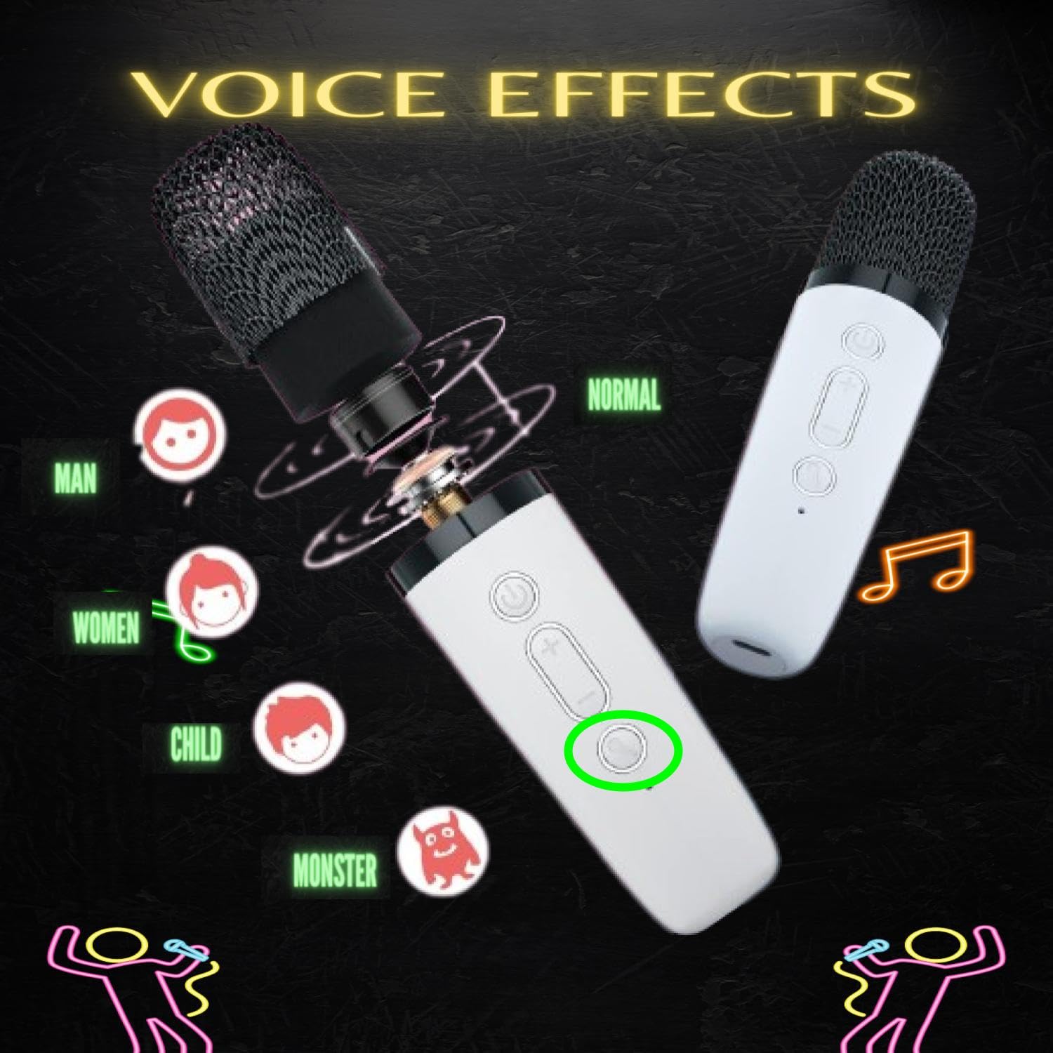 DND FuN Portable Karaoke Machine for Kids & Adults, Portable Bluetooth Speaker with Two Wireless Microphones, Lights and Effect Sounds. Best Gift for Boys and Girls (White)