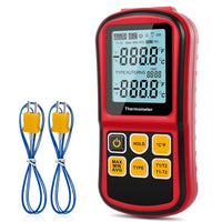 Aivica Digital Dual Channel Thermometer Temperature Thermometer with Two K-Type Thermocouple Probe Backlight LCD K Type Thermometer for K/ J/ T/ E/ R/ S/ N Thermocouple