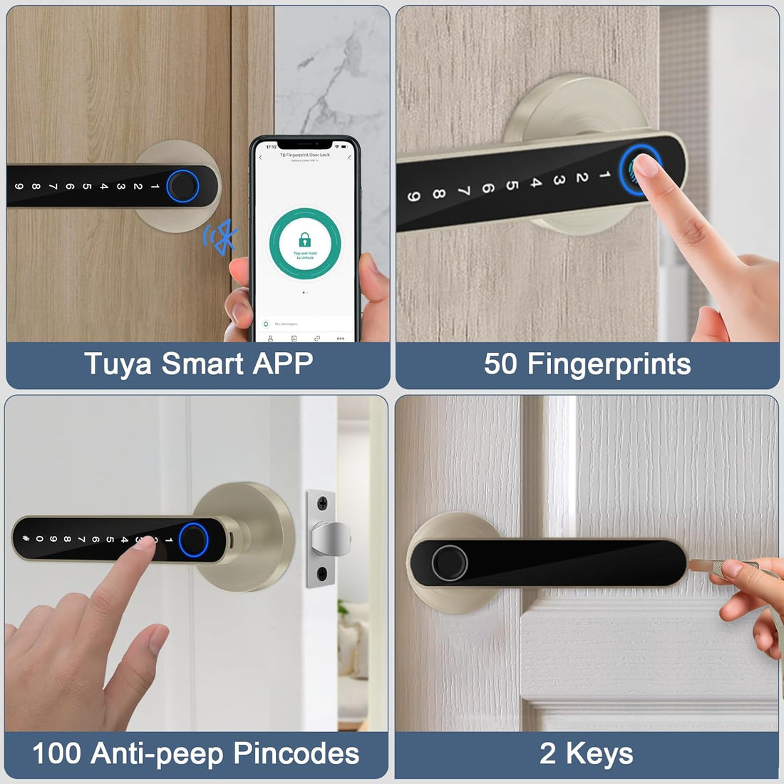 Dhiedas Fingerprint Door Lock, Keyless Entry Door Lock with Keypad Handle, Digital Electric Biometric Smart Door Knob for Bedroom, Pantry, Hotel, Apartment, Interior Door