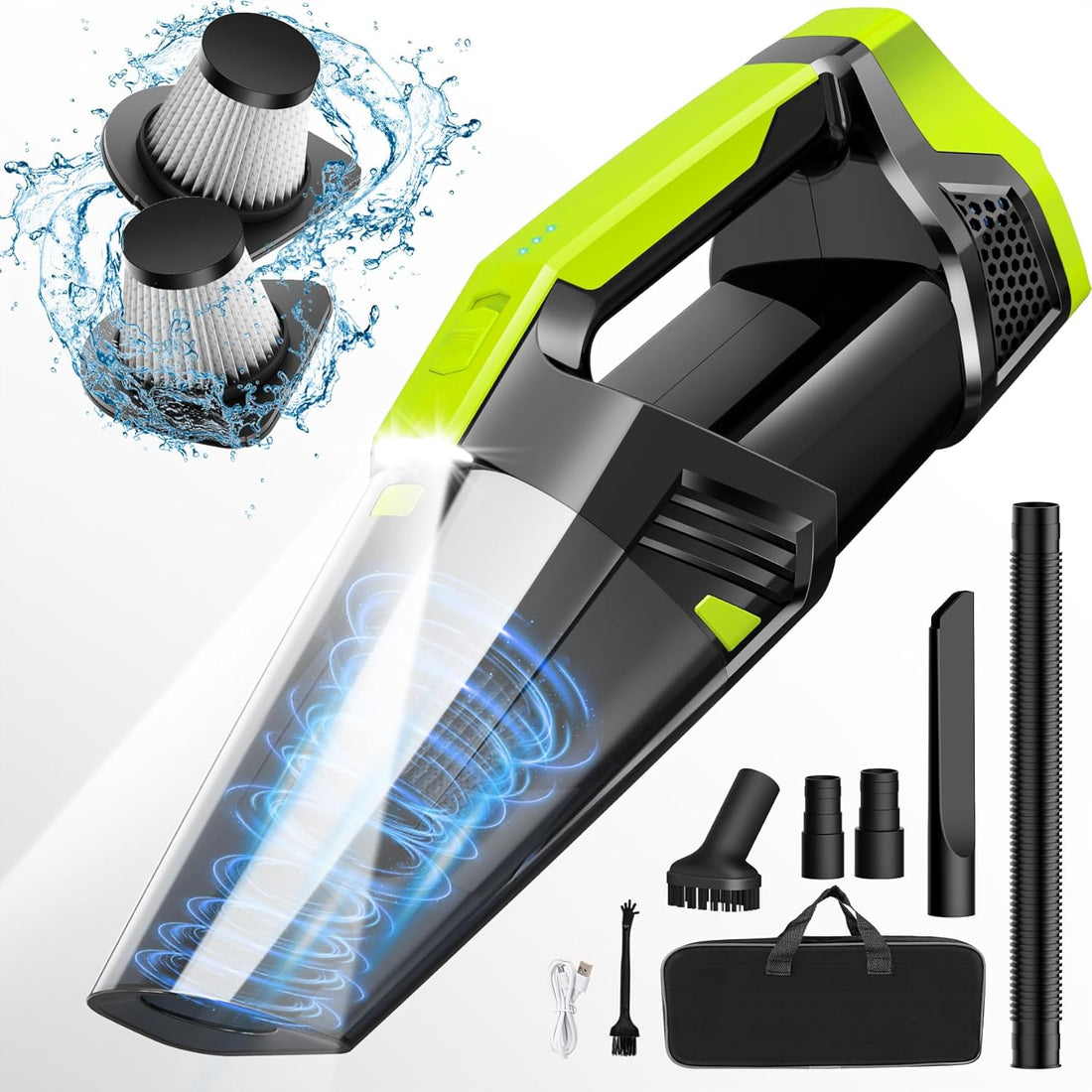 Blestan Handheld Vacuum Cordless Car Vacuum with LED Light, 9000PA Hand Vacuum Portable Computer Vacuums, Hand Held Vacuum Cleaner with a Upright Bags, Black & Green