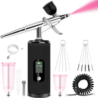 Kalolary Airbrush Kit, Rechargeable Cordless Airbrush Compressor, Auto Handheld Airbrush Set Portable Wireless Air Brush for Nail Art, Makeup, Barber, Cake Decor, Model Painting-Black