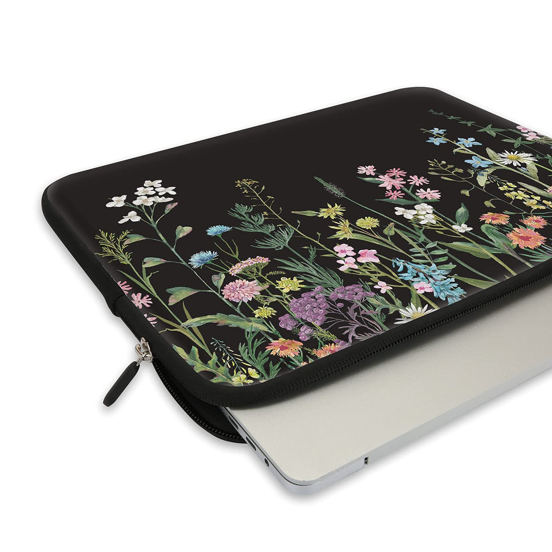 Lapac Wild Flower Design Black Laptop Sleeve Bag 13-14 Inch, Neoprene Light Weight Computer Skin Bag, Notebook Carrying Cover Bags for 13/13.3 Inch