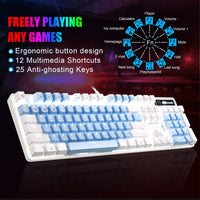 MageGee Mechanical Gaming Keyboard, 104 Keys White Backlit Mechanical Keyboards with Red Switches & Double-Shot Keycaps, Wired Ergonomic Computer Keyboard for Desktop, PC Gamers (White & Blue)