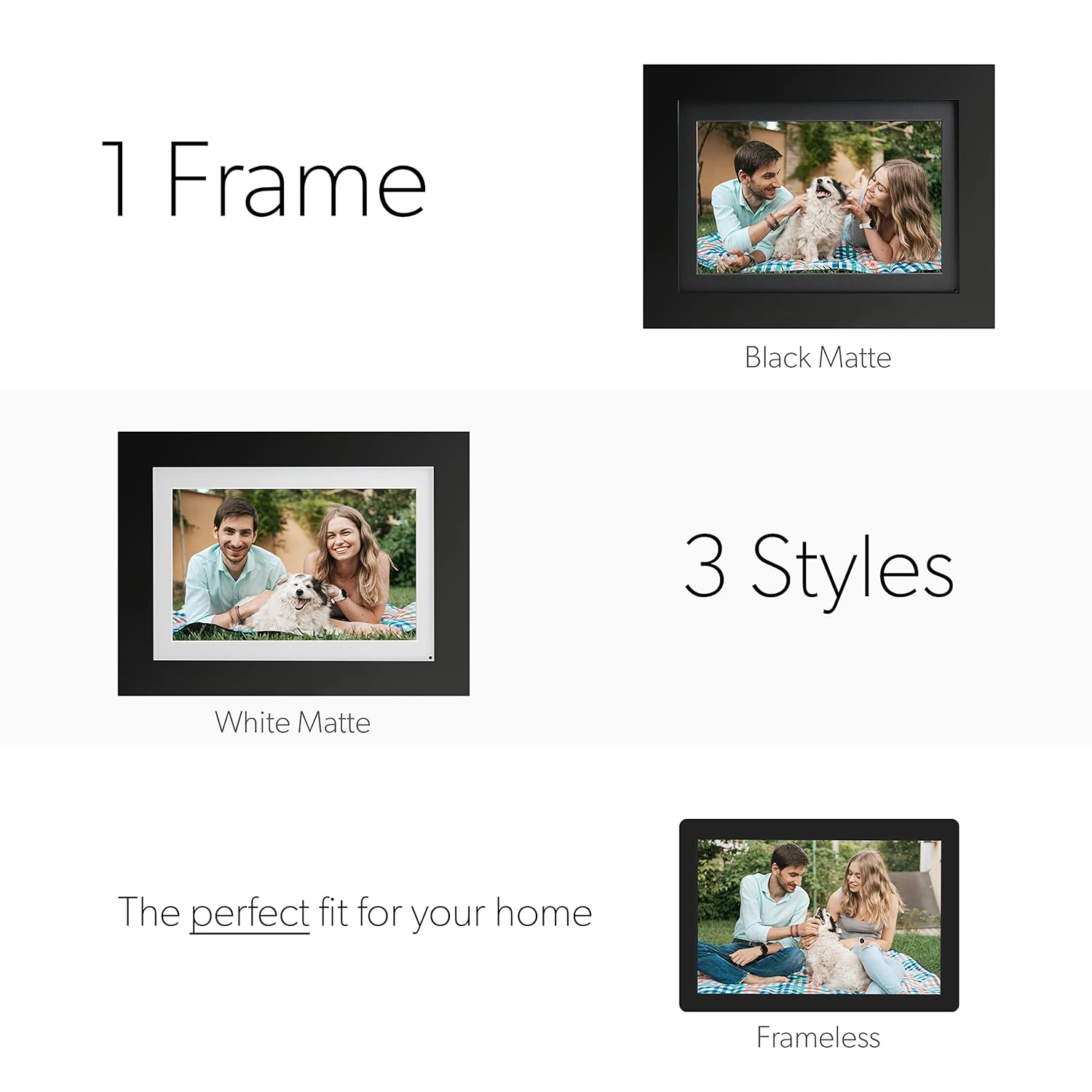 Brookstone PhotoShare 10” Smart Digital Picture Frame, Send Pics from Phone to Frames, WiFi, 8 GB, Holds 5,000+ Pics, HD Touchscreen, Premium Black Wood, Easy Setup, No Fees