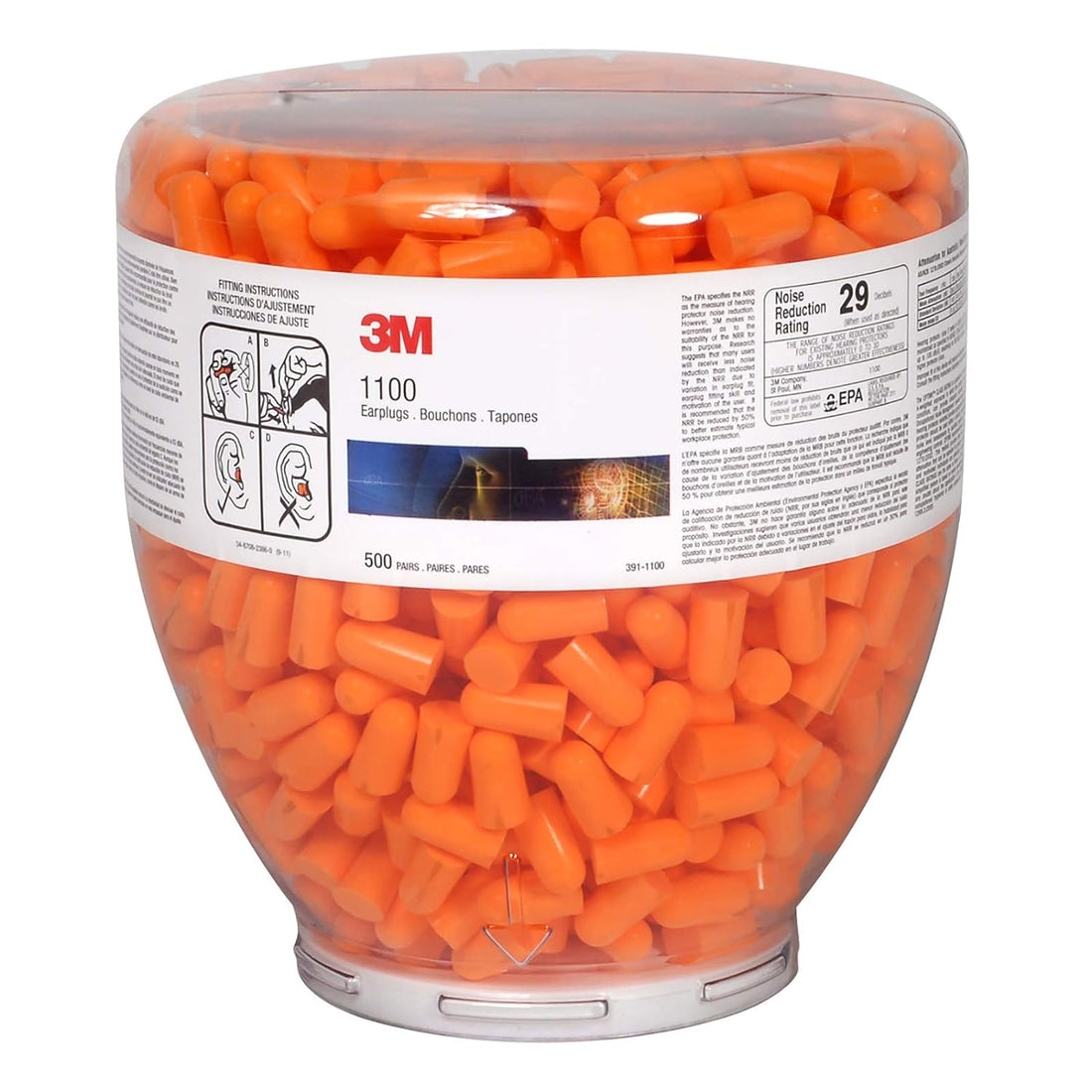 3M One Touch 1100 Earplugs Refill 391-1100 (Pack of 500)