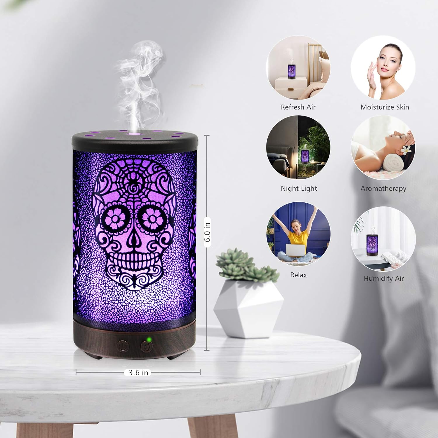 Skull Essential Oil Diffuser, Daroma 100ml Metal Aromatherapy Ultrasonic Cool Mist Humidifier Air Scent Home Office Gift, Waterless Auto-Off