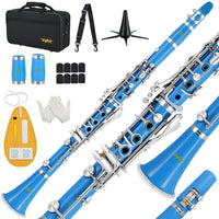 VANPHY B-flat Clarinet for College Student, Ebonite Bb Clarinet Beginner, Clarinet ABS Material, Clarinet 17 Nickel-plated Keys, Clarinet Professional with case Barrels Cushion （Blue）…