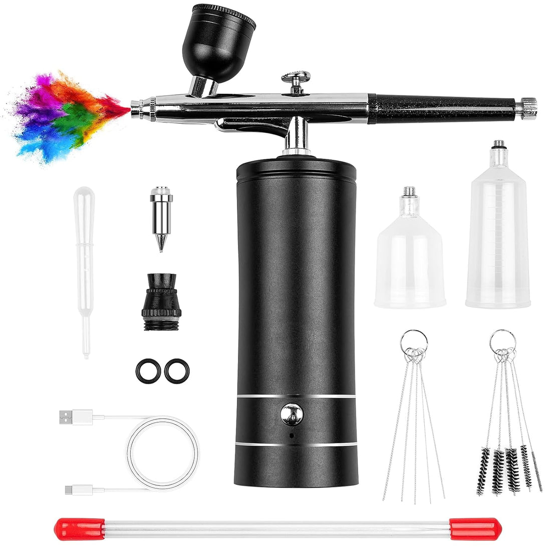 Esakoya Airbrush Kit Rechargeable Cordless Airbrush Compressor, 30PSI High Pressure, Portable Handheld Airbrush Gun with 0.3mm Nozzle and Cleaning Brush Set for Makeup, Barber, Nail Art, Cake Decor