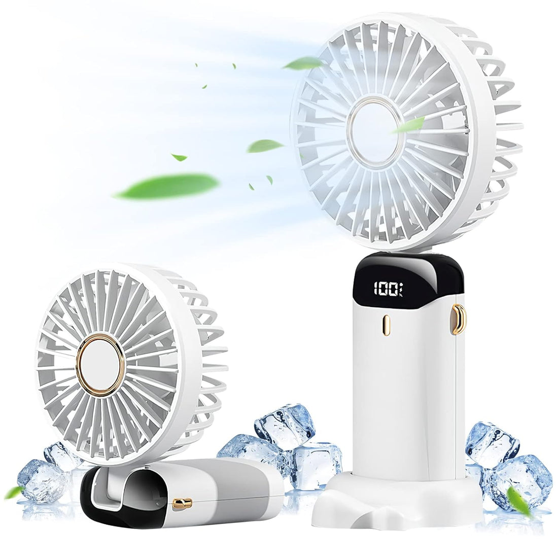 Portable Fan, Handheld Fan Personal Fan 5000mAh Rechargeable with 5 Speeds, Battery Operated Mini Fan with LED Display, 11-21Hs Desk Fan Working Time for Office Bedroom Outdoor Travel Camping-White