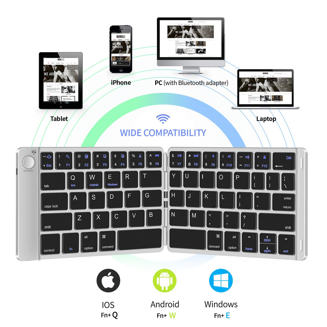 Samsers Foldable Bluetooth Keyboard - Portable Wireless Keyboard with Stand Holder, Rechargeable Full Size Ultra Slim Folding Keyboard Compatible iOS Android Windows Smartphone Tablet & Laptop-Silver