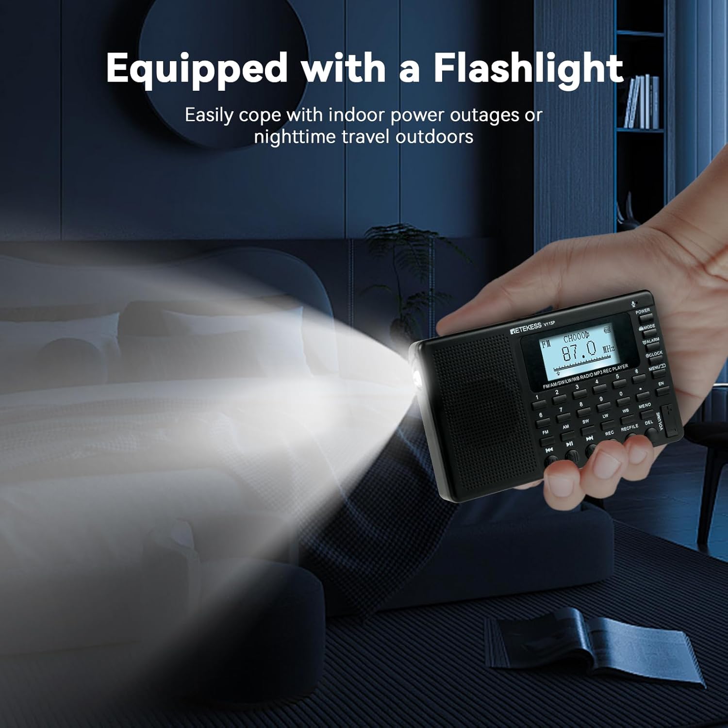 Retekess V115P Portable Shortwave Radio – Back View